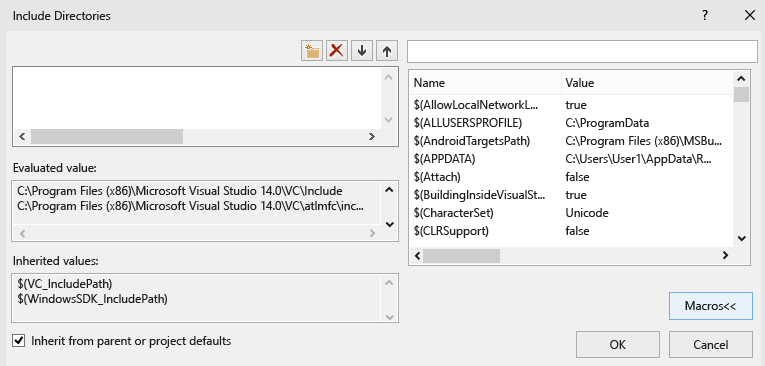 Cuplikan layar dialog Editor Properti setelah memilih tombol Makro.