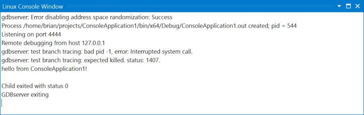 Cuplikan layar memperlihatkan jendela Konsol Linux.