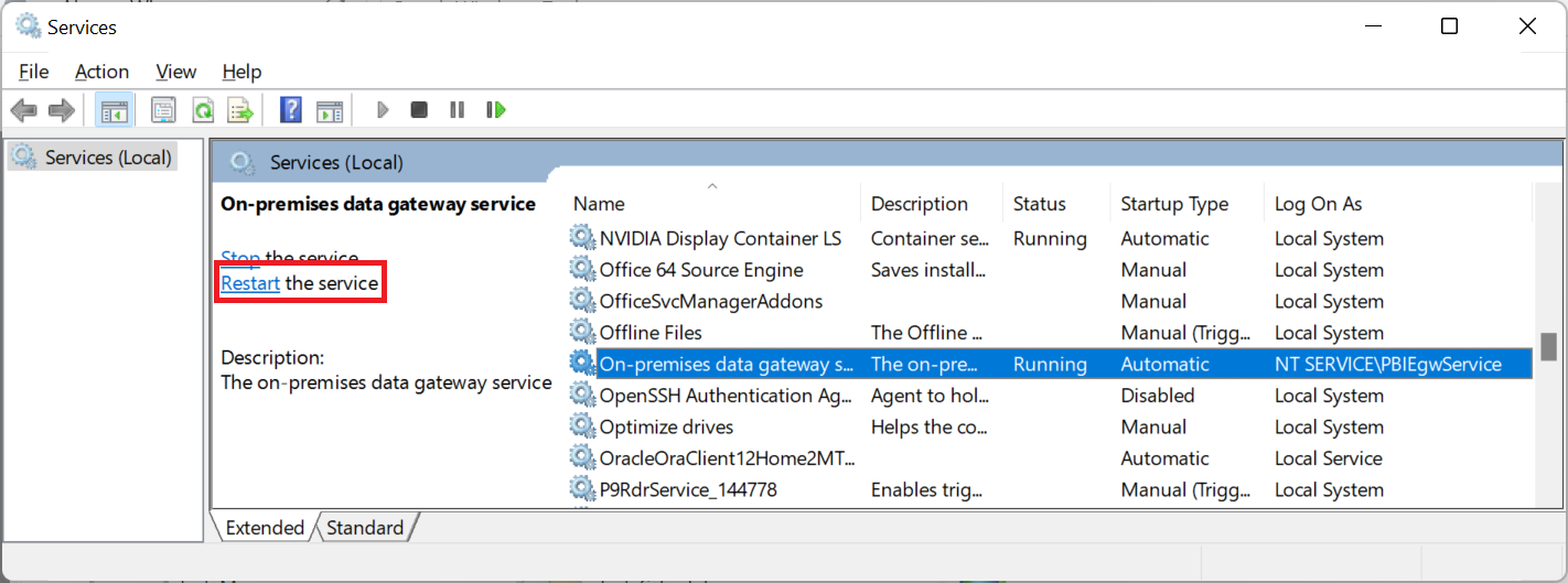 Cuplikan layar](media/service-gateway-configure-disk-space/restart-service.png)