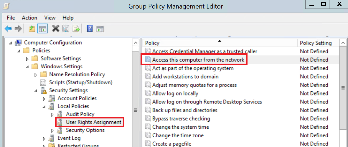 Cuplikan layar Editor Manajemen Kebijakan Grup.