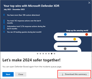 Cuplikan layar slide Defender Boxed dengan opsi ringkasan unduhan disorot.