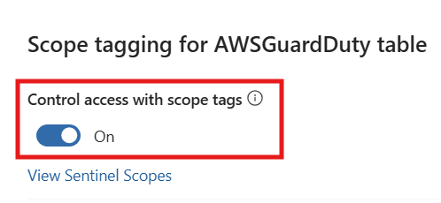 Tangkapan layar panel penandaan Scope yang menunjukkan Control access dengan tag scope diatur ke On dan status Rule ke Off.