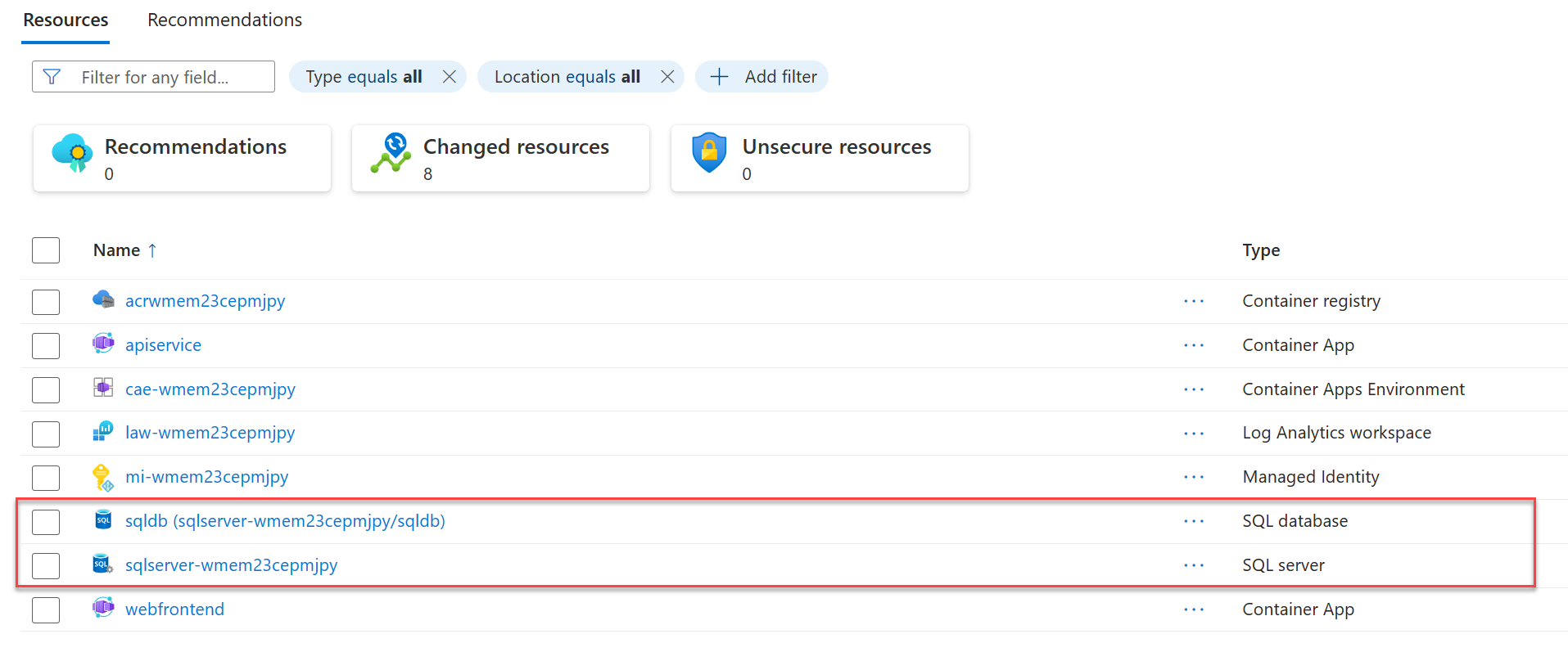 A screenshot showing the deployed Azure SQL Database.