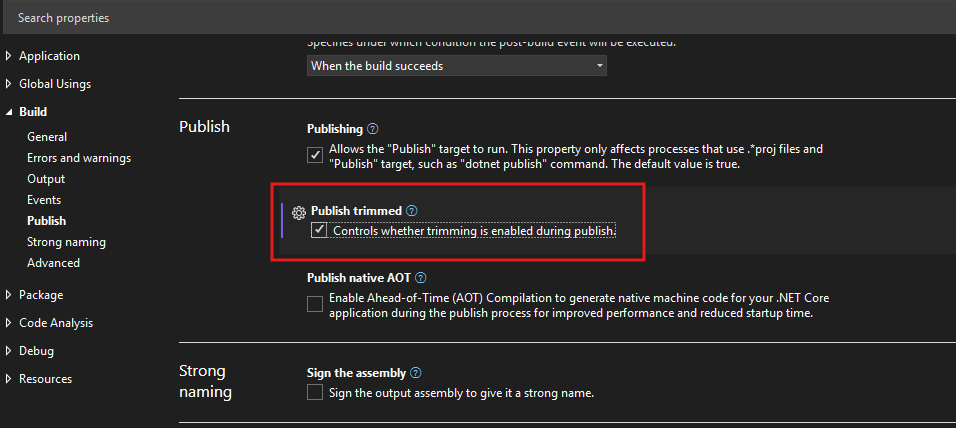halaman publikasi Visual Studio dengan opsi 