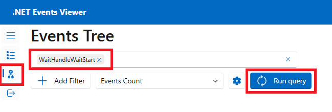 Cuplikan layar kueri peristiwa di .NET Events Viewer.