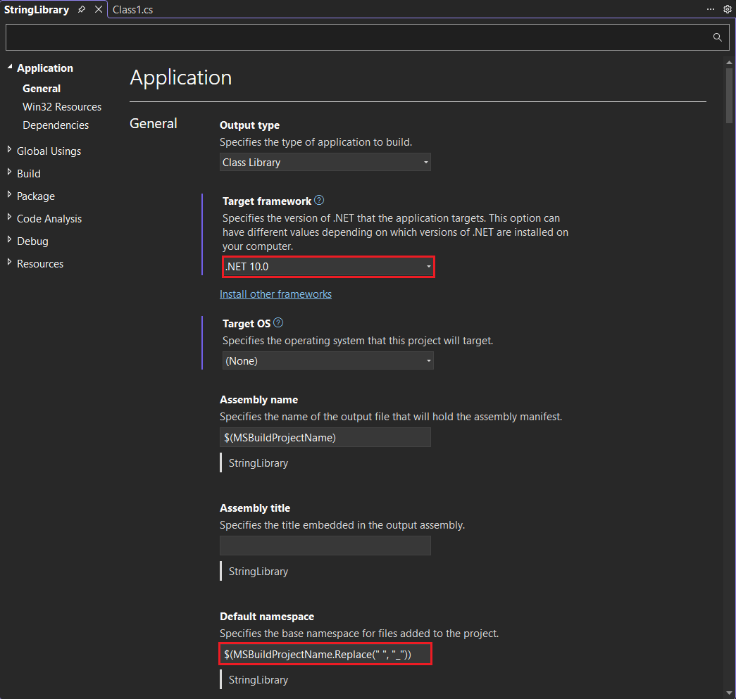 properti proyek untuk kelas pustaka