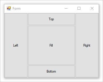 Formulir Windows dengan tombol dengan pengaturan dok.