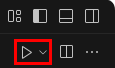 Cuplikan layar tombol jalankan di Visual Studio Code di macOS.