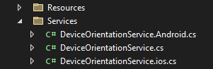Kelas DeviceOrientationService menggunakan multi-penargetan berbasis nama file.