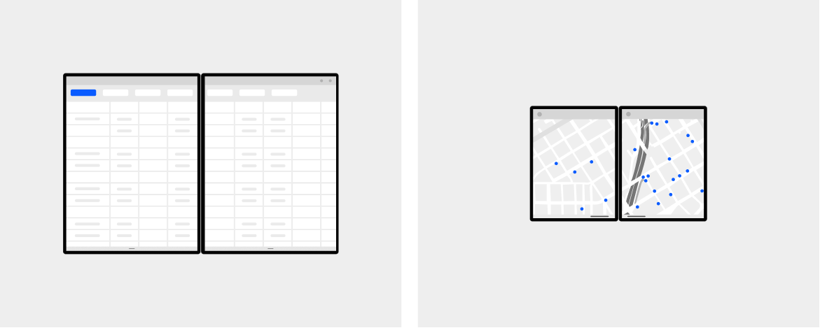 tabular and map examples of extended canvas UI