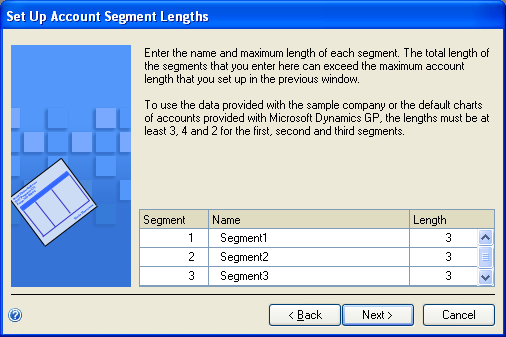 Account framework screen to specify account segment length