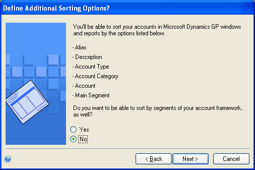 Account framework set up sorting