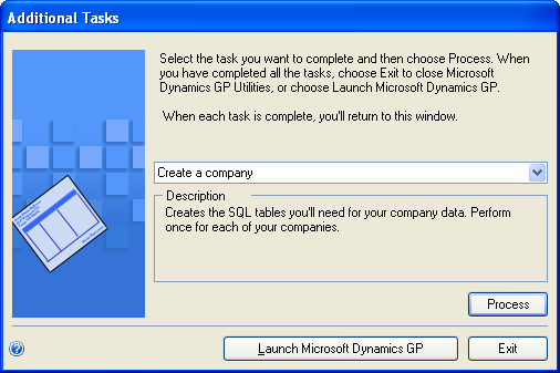 Task selector screen with list of tasks that open setup wizards