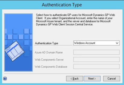 Authentication setup screen to specify authentication type for gp users