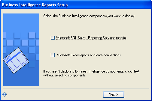 BI report setup screen to set up business intelligence