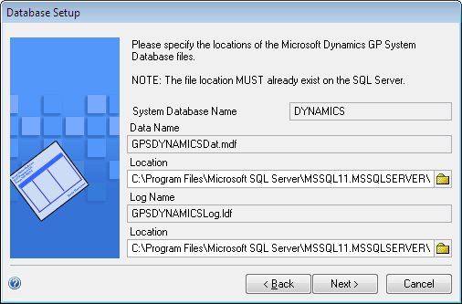 Database setup screen database setup screen