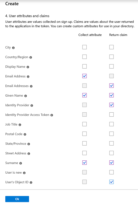 Attributes and claims selected.