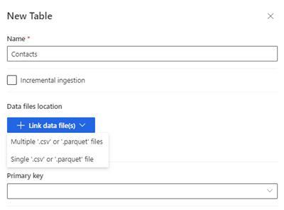 Kotak dialog untuk membuat tabel baru dengan lokasi File data disorot.