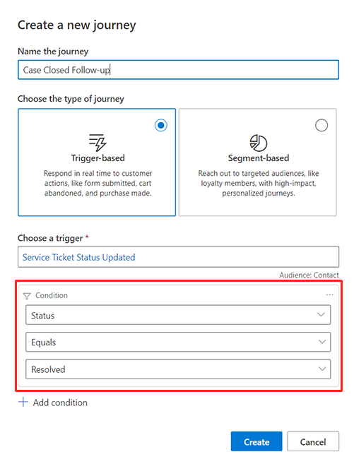 Buat perjalanan menggunakan Dataverse tangkapan layar pemicu.