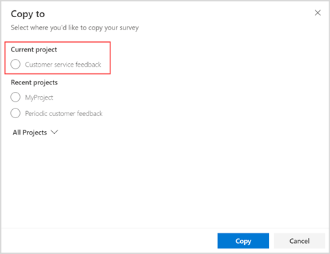 Salin survei Anda dalam proyek yang sama.