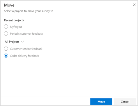 Pindahkan survei Anda ke proyek lain.