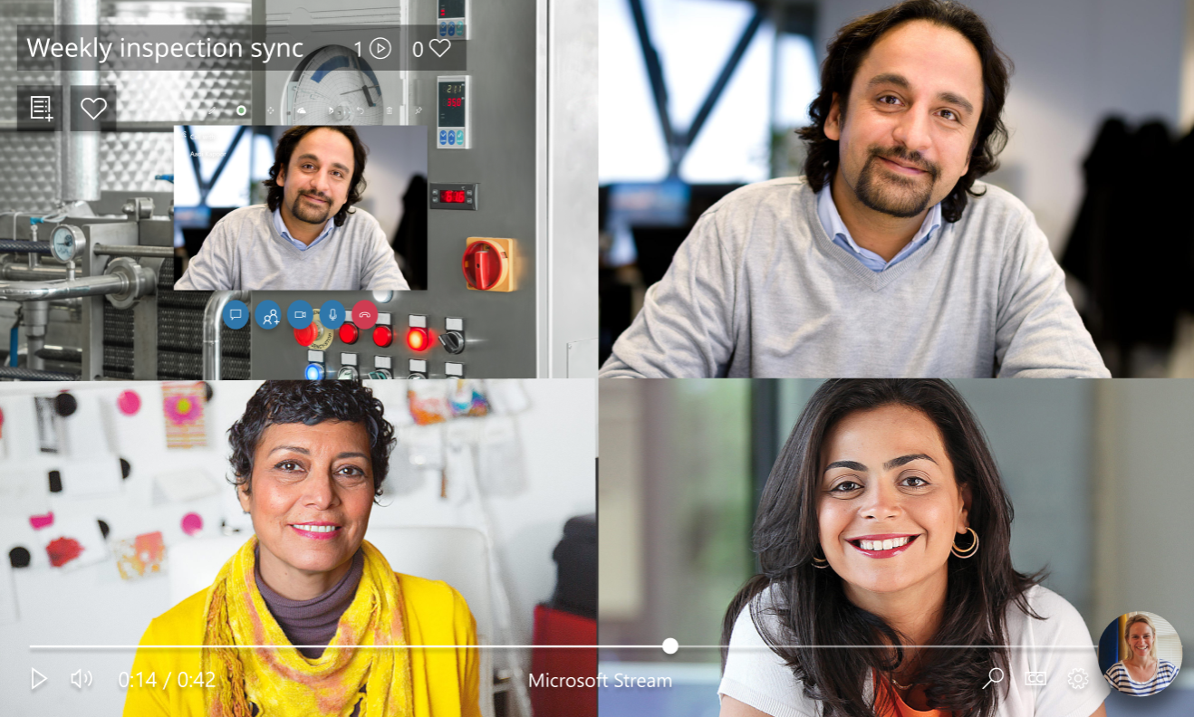 Screenshot showing five people in a Microsoft Teams call.