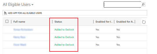 Perubahan status untuk ditambahkan ke Outlook.