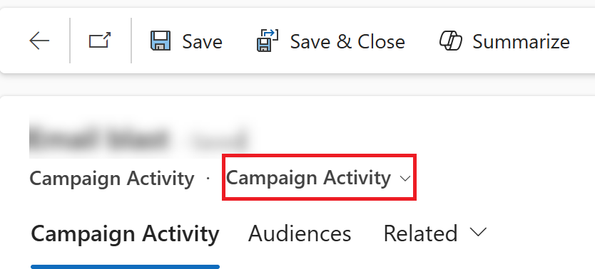 Cuplikan layar formulir Aktivitas kampanye.