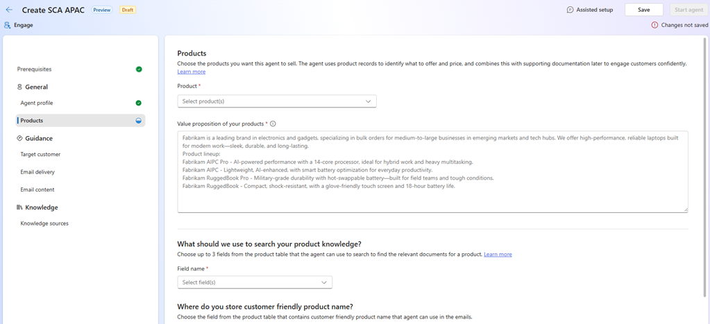 Tangkapan layar halaman pengaturan produk Agen Penutupan Penjualan - Libatkan.
