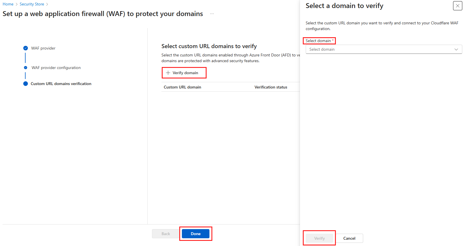 Cuplikan layar halaman verifikasi domain.