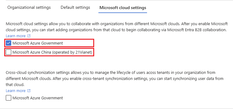 Halaman pengaturan cloud Microsoft dengan opsi cloud eksternal dipilih.