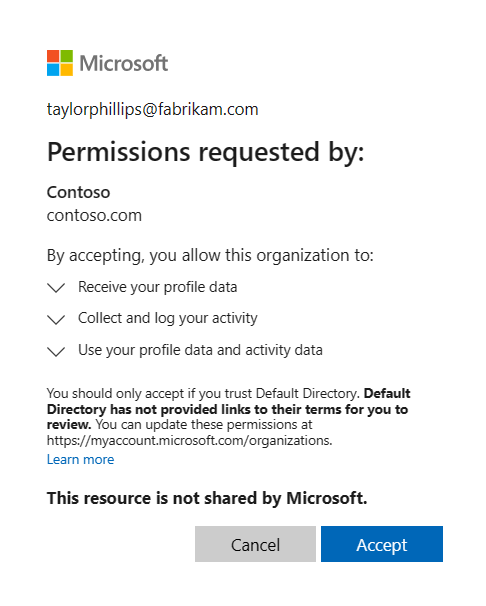 Cuplikan layar yang menunjukkan halaman Tinjau izin.