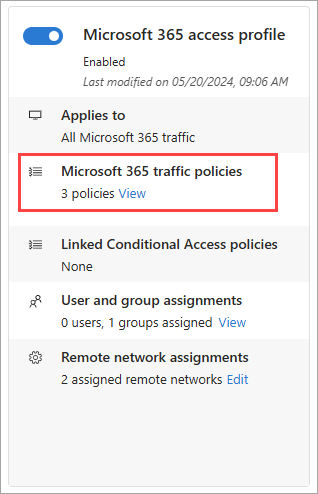Screenshot of the Private access profile, with the view applications link highlighted.