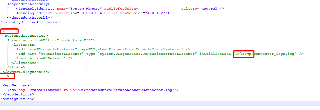 Cuplikan layar memperlihatkan file konfigurasi sebelum pengeditan yang diperlukan.