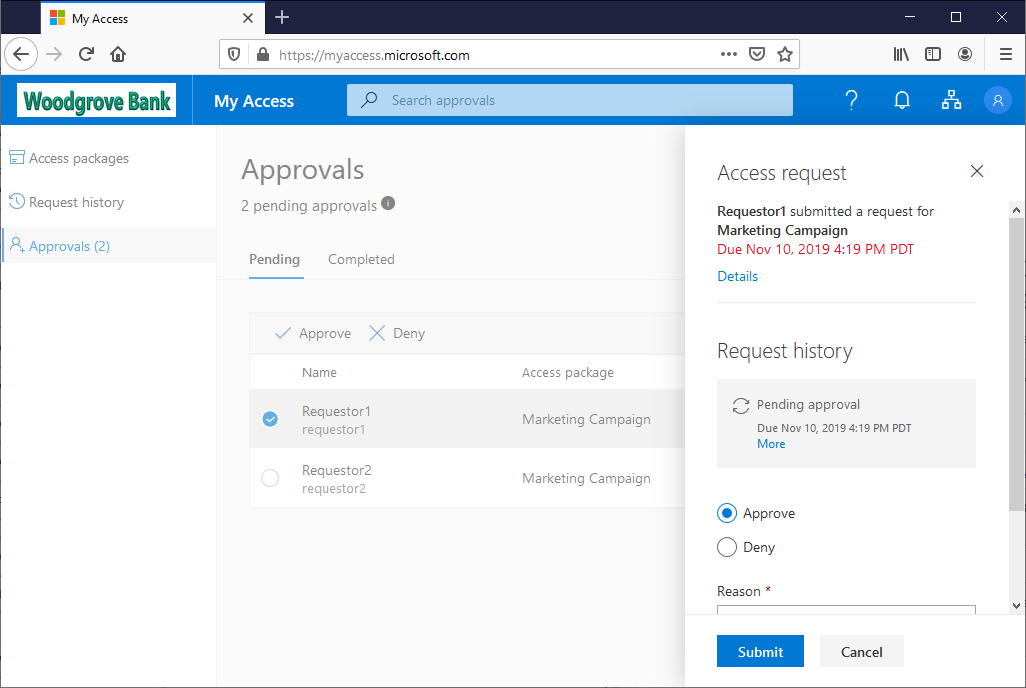 Cuplikan layar yang memperlihatkan halaman tempat Anda menerima atau menolak permintaan.