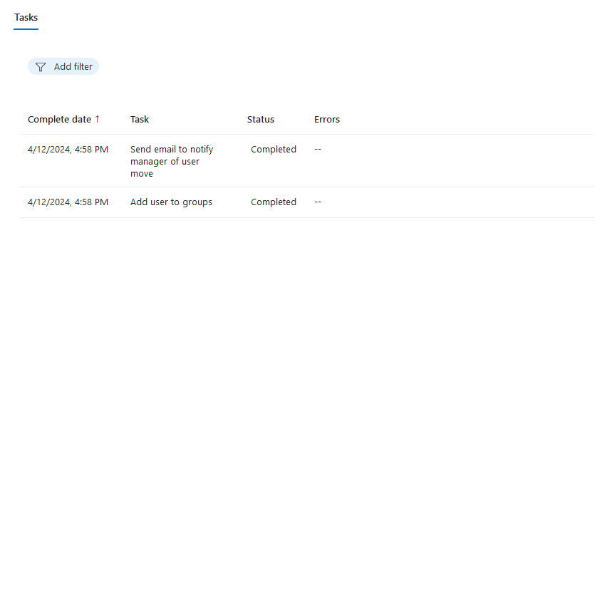 Cuplikan layar status tugas untuk pengguna.