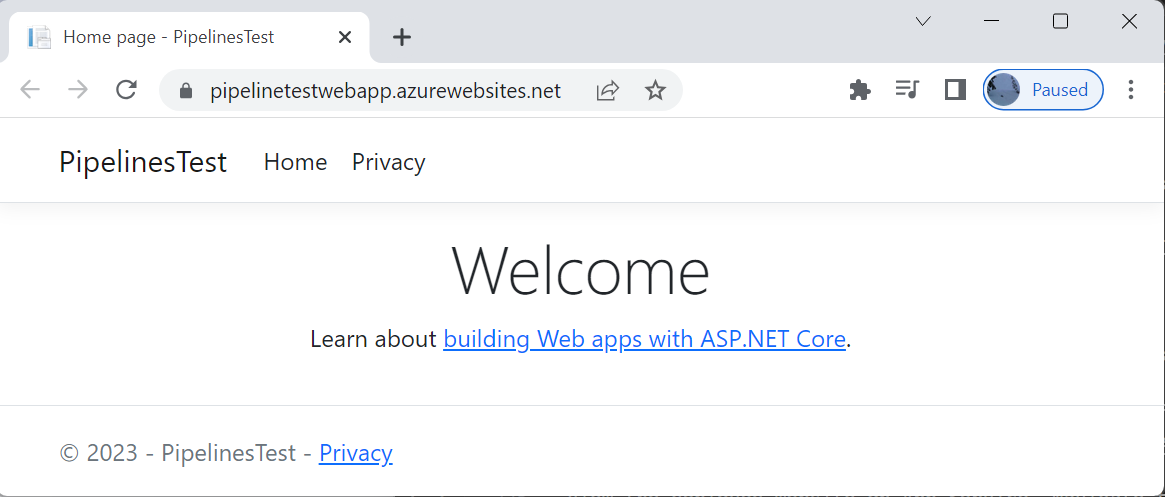 Cuplikan layar yang memperlihatkan aplikasi web yang berjalan di Azure.