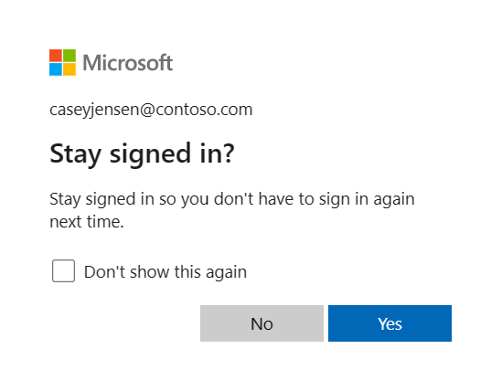 Cuplikan layar yang meminta pengguna untuk memutuskan apakah akan tetap masuk atau tidak.