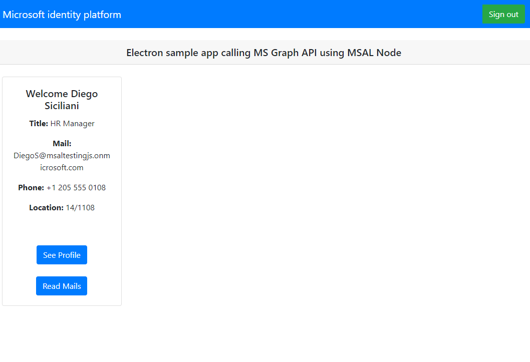 informasi profil dari Microsoft Graph