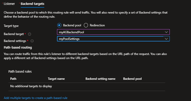 Cuplikan layar menambahkan aturan ke Application Gateway 2.