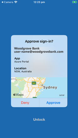 Cuplikan layar yang memperlihatkan konteks tambahan dalam pemberitahuan push MFA.