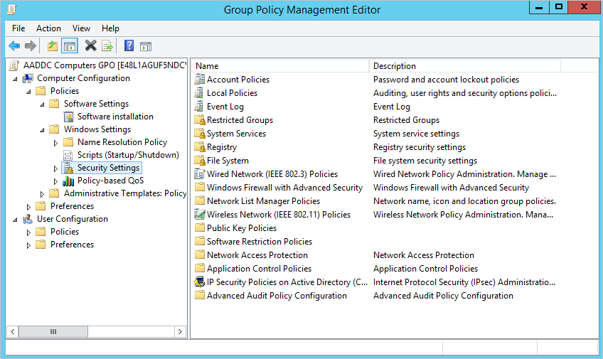 Cuplikan layar Editor Manajemen Kebijakan Grup.
