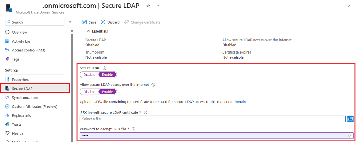 Mengaktifkan LDAP aman untuk domain terkelola di pusat admin Microsoft Entra