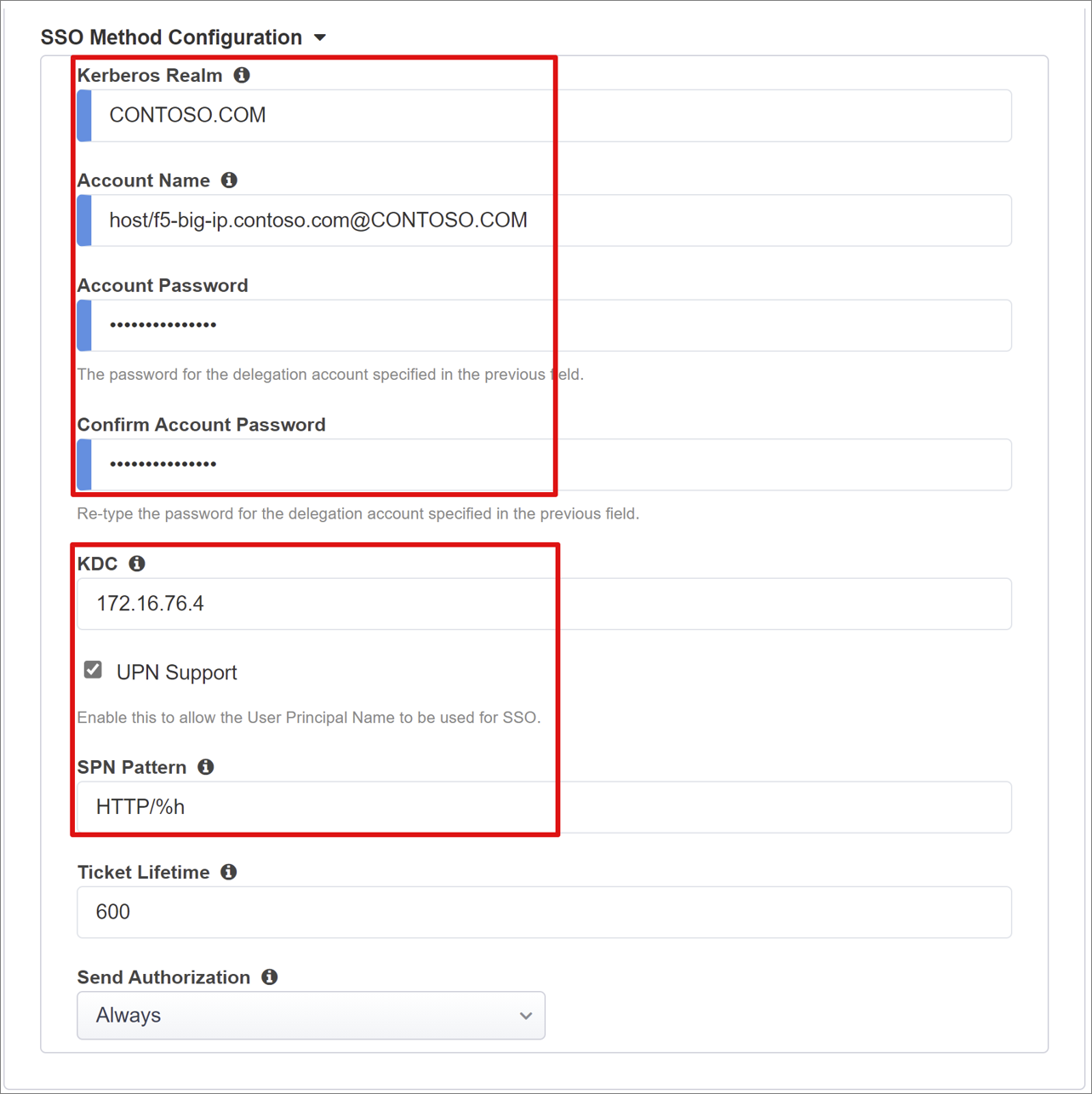 Cuplikan layar opsi dan pilihan untuk Konfigurasi Metode SSO.