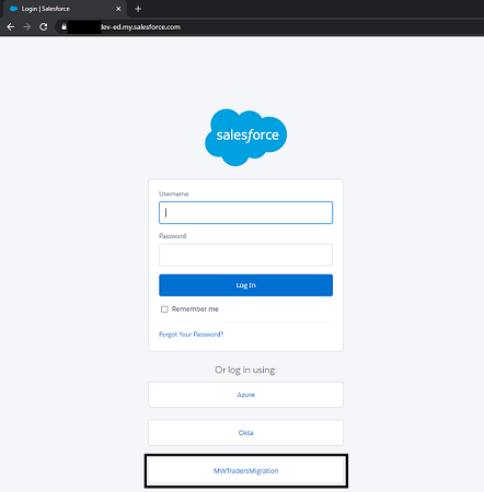 Cuplikan layar halaman masuk Salesforce.