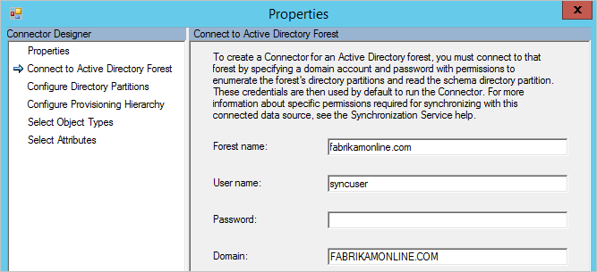 Akun yang digunakan oleh konektor Active Directory