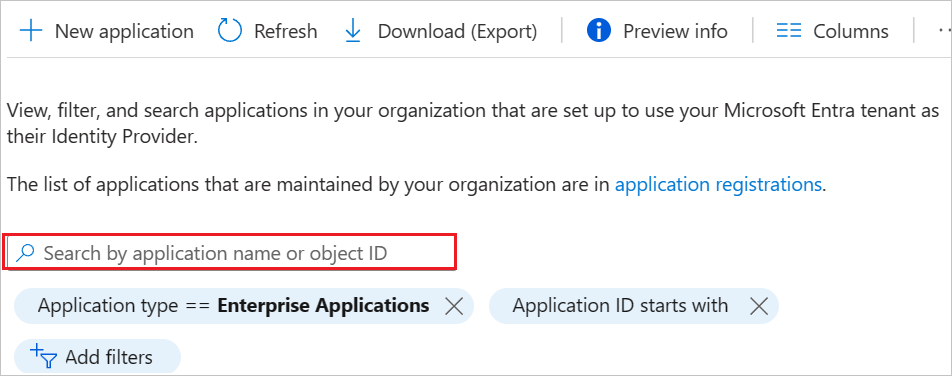 Cuplikan layar memperlihatkan tautan Adobe Identity Management (SAML) di daftar Aplikasi.