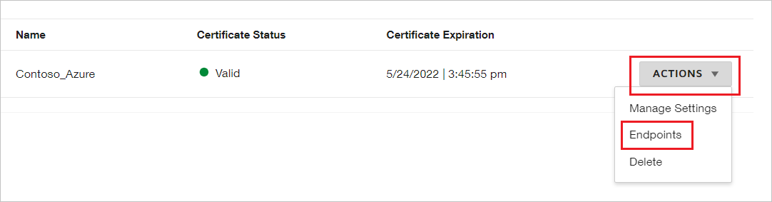 Cuplikan layar Penyedia Identitas/Titik Akhir.