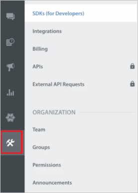 Cuplikan layar memperlihatkan ikon Pengaturan Helpshift.