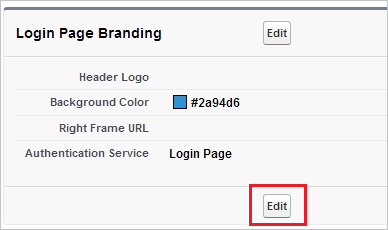 Cuplikan layar memperlihatkan bagian Branding Halaman Masuk dengan tombol Edit.